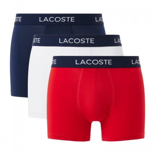 Lacoste Piqué Blu Navy Bianco Rosso Boxer 3 Unità