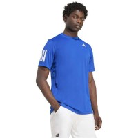Adidas Club 3 Stripes Blu Reale Maglietta Bianca