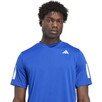 Adidas Club 3 Stripes Blu Reale Maglietta Bianca