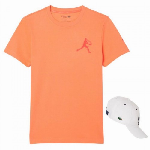 Pack Lacoste Novak Djokovic T-shirt arancione e cappellino bianco