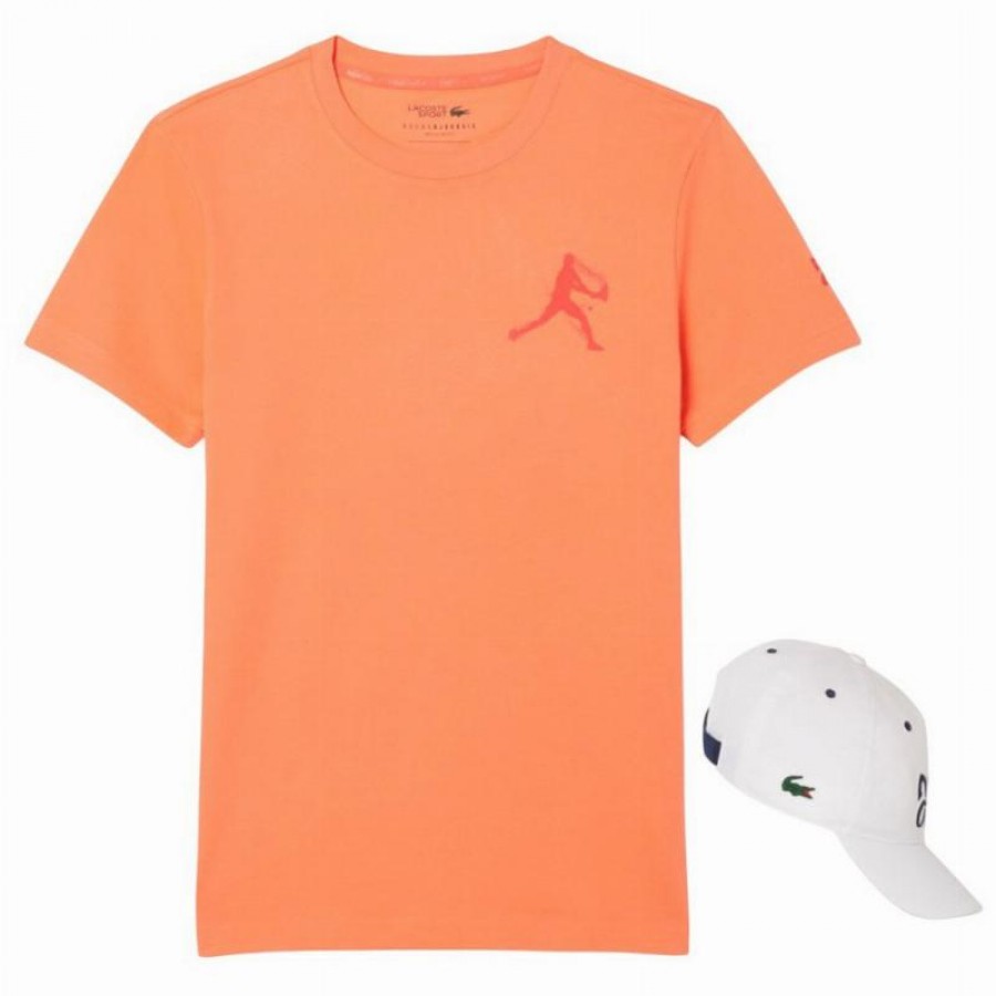 Pack Lacoste Novak Djokovic T-shirt arancione e cappellino bianco  Offerta + Economico