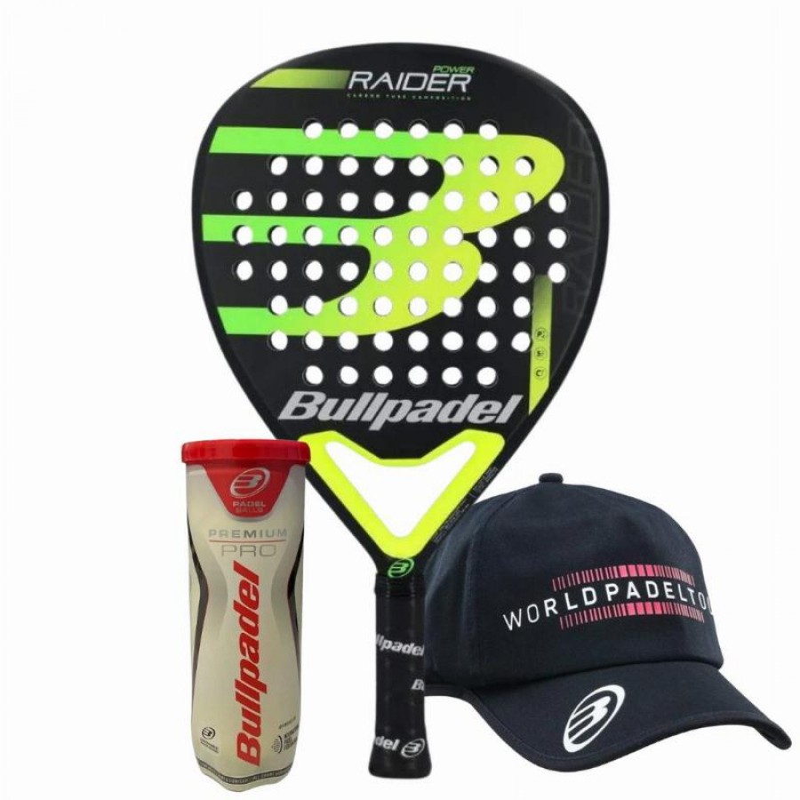 Pacchetto di racchette Bullpadel Raider Power con tappo e palline  Offerta + Economico