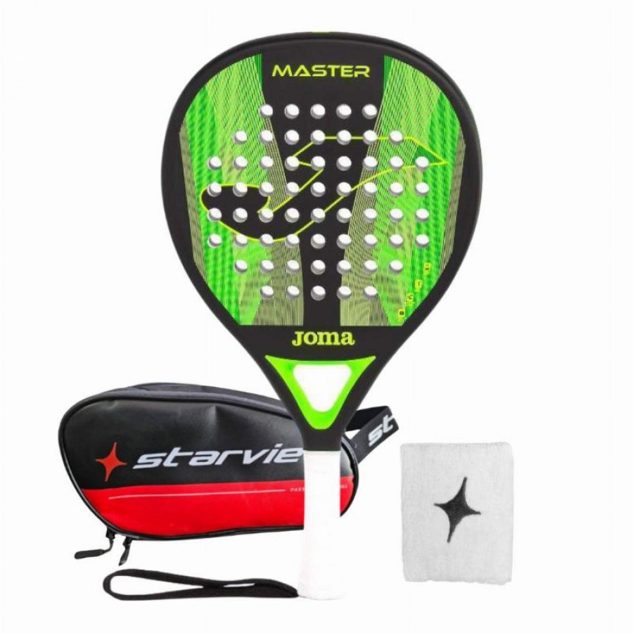 Joma Master Pacchetto Pala Nero Verde Fluo con Borsa da Toilette e Braccialetto
