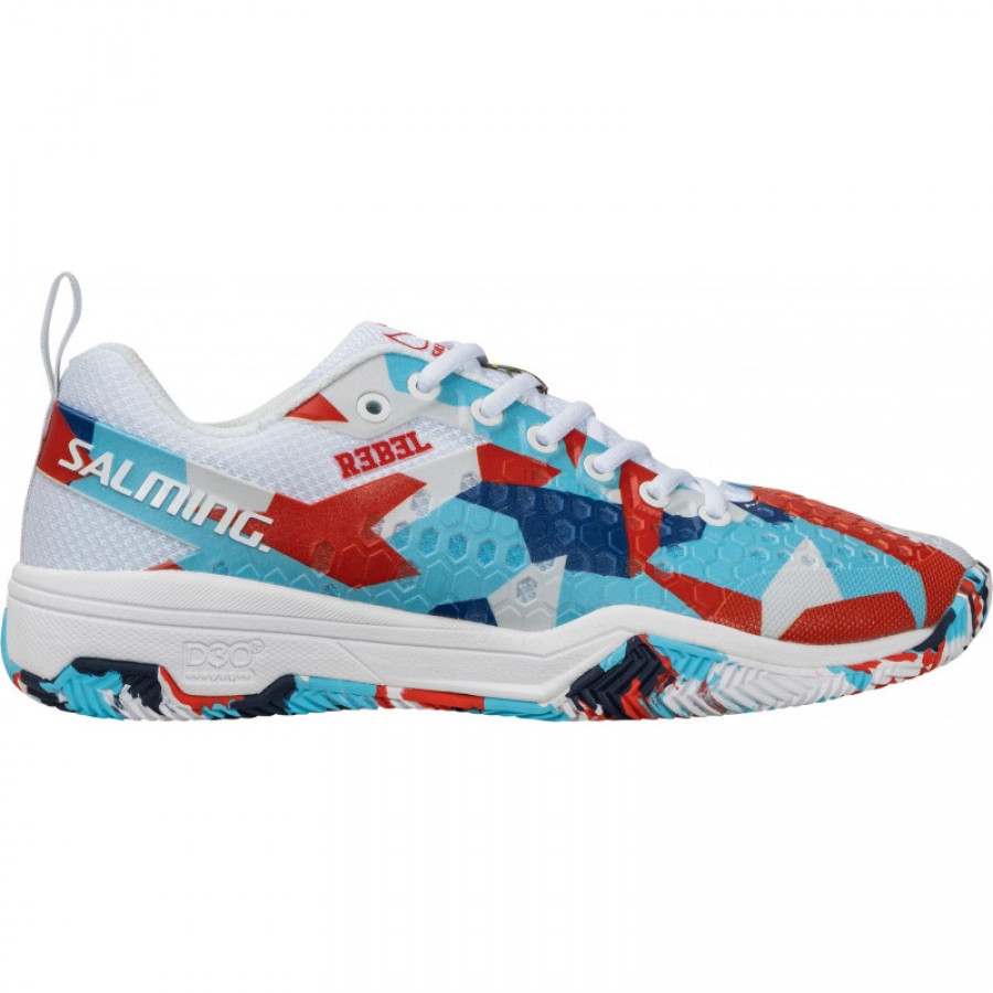 Salming Rebel Camo Bianca Rosso Blu Scarpe  Offerta + Economico